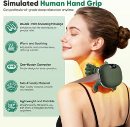 Shoulder and Neck Massager, Bionic Heated Massager, Neck Massager with Fingers, 4D Kneading Massage, Simulates a Real Palm Massage for Comfort, Relax Muscle Tension (Green)